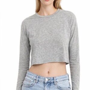 Women's Joah Brown Gray Cropped Long Sleeve Tshirt Size S/M